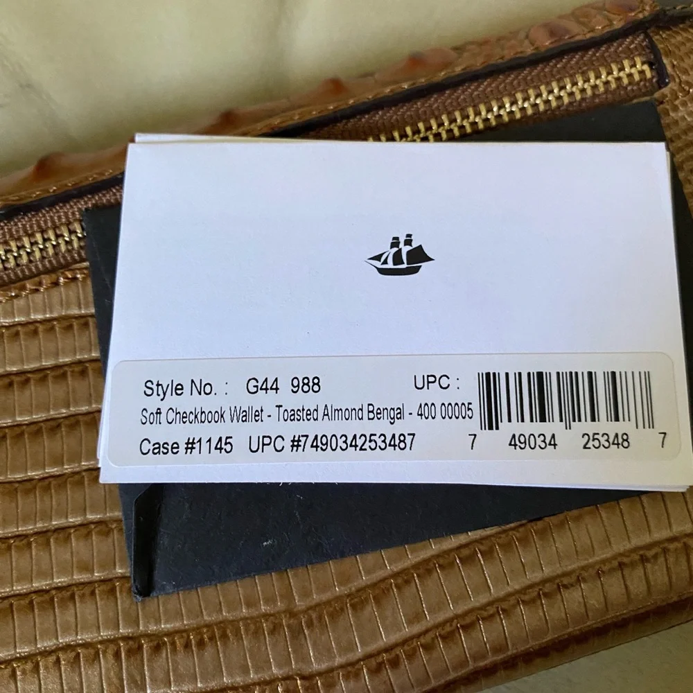 LKNW Brahmin Toasted Almond Bengal Checkbook Wallet READ! Croc Lizard